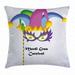 Mardi Gras Throw Pillow Cushion Cover Mardi Gras Carnival Inscription with Traditional Party Icons Clown Costume Hat Decorative Square Accent Pillow Case 16 X 16 Inches Multicolor by Ambesonne