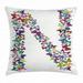 Letter N Throw Pillow Cushion Cover Butterflies in Various Color Combinations in Capitalized N Shape Alphabet Design Decorative Square Accent Pillow Case 24 X 24 Inches Multicolor by Ambesonne