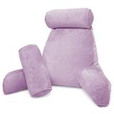 Clara Clark Bed Rest Reading Pillow with Arms and Pockets - Premium Shredded Memory Foam TV Pillow Detachable Neck Roll & Lumbar Support Pillow Large Light Purple