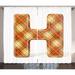 Letter H Curtains 2 Panels Set Old Fashion Cloth with Stitches Checkered Plaid Typography Image Window Drapes for Living Room Bedroom 108W X 63L Inches Vermilion Pale Yellow Brown by Ambesonne