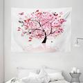 Tree Tapestry Abstract Tree with Floral Burst Blossoms Daisies Leaves Butterflies Forest Wall Hanging for Bedroom Living Room Dorm Decor 80W X 60L Inches Brown Red Pink White by Ambesonne