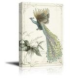 wall26 Canvas Wall Art - Vintage Style Flying Peacock on Floral Background - Giclee Print Gallery Wrap Modern Home Art Ready to Hang - 24x36 inches