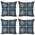 Compass Throw Pillow Cushion Case Pack of 4 White Compasses Navy Blue Background Navigation Sailing Themed Art Modern Accent Double-Sided Print 4 Sizes Navy Blue and White by Ambesonne