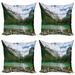 Landscape Throw Pillow Cushion Case Pack of 4 Canada Ohara Lake Yoho National Park with Mountains Nature Scenery Art Photo Modern Accent Double-Sided Print 4 Sizes Multicolor by Ambesonne