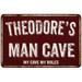 THEODORE S Man Cave Sign Garage Mancave Decor Accessories Signs Vintage Retro Rustic Tin Wall Art Name Home Beer Dads Gift 8 x 12 Matte Finish Metal 108120003484