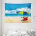 Beach Tapestry Relaxing Scene with Umbrella and Drinks Open Skyline Holiday Destination Summer Time Wall Hanging for Bedroom Living Room Dorm Decor 80W X 60L Inches Multicolor by Ambesonne