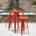 Flash Furniture Commercial Grade 30" Round Red Metal Indoor-Outdoor Bar Table Set with 2 Square Seat Backless Stools [CH-51090BH-2-30SQST-RED-GG]