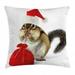 Christmas Throw Pillow Cushion Cover Chipmunk in Red Santa Claus Hat and Bag with Surprise Xmas Presents Decorative Square Accent Pillow Case 20 X 20 Inches Pale Yellow White Red by Ambesonne