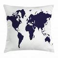 Map Throw Pillow Cushion Cover Indigo Colored Graphic Map of the World Vivid Display International Global Theme Decorative Square Accent Pillow Case 24 X 24 Inches Indigo White by Ambesonne