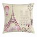 Kiss Throw Pillow Cushion Cover Floral Paris Symbols Landmarks Eiffel Tower Hot Air Balloon Bicycle Romantic Couple Decorative Square Accent Pillow Case 20 X 20 Inches Ivory Pink by Ambesonne
