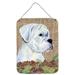 Carolines Treasures SS4098DS1216 White Boxer on Faux Burlap with Pine Cones Wall or Door Hanging Prints 12x16