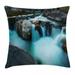 Landscape Throw Pillow Cushion Cover Waterfall Basalt Rocks Rural Scenery National Park Nature Woods Photo Decorative Square Accent Pillow Case 20 X 20 Inches Sky Blue Grey Green by Ambesonne