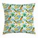 Watercolor Throw Pillow Cushion Cover Exotic Fruits Pattern Pineapples Bananas Oranges Tropical Leaves Decorative Square Accent Pillow Case 20 X 20 Inches Green Yellow Pale Brown by Ambesonne