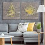 wall26 Canvas Print Wall Art Set Forest Fern & Chinese Fan Palm on Wood Grain Floral Botanical Illustrations Minimalism Chic Relax/Calm Multicolor for Living Room Bedroom Office - 24 x24&q