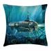 Fantasy Decor Throw Pillow Cushion Cover Science Fiction Submarine Underwater War Futuristic Digital Illustration Decorative Square Accent Pillow Case 24 X 24 Inches Silver Aqua by Ambesonne