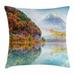 Fuji Throw Pillow Cushion Cover Autumn Time Photo of Mountain Fuji and the Surroundings Forest Region Foggy Climate Decorative Square Accent Pillow Case 16 X 16 Multicolor by Ambesonne