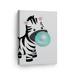 Smile Art Design Cute Zebra Animal Bubble Gum Art Teal Blue Chewing Gum CANVAS PRINT Black and White Wall Art Home Pop Art Living Room Kids Room Decor Nursery Ready to Hang Made in USA 36x24