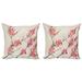 Floral Throw Pillow Cushion Cover Pack of 2 Cherry Blossoms Sakura Eastern Old Style Painting Print Vintage Theme Zippered Double-Side Digital Print 4 Sizes Pink Beige Grey by Ambesonne