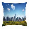 City Throw Pillow Cushion Cover Manhattan Skyline with Central Park in New York City Midtown High Rise Buildings Decorative Square Accent Pillow Case 24 X 24 Inches Blue Green Ivory by Ambesonne