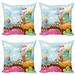 Ice Cream Throw Pillow Cushion Case Pack of 4 Dessert Land Rainbow Candies Lollipop Trees and Cupcake Mountains Cartoon Modern Accent Double-Sided Print 4 Sizes Multicolor by Ambesonne