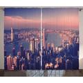 City Curtains 2 Panels Set Dreamy View of Chinese City Hong Kong Urban Scene Concept Victoria Harbor Window Drapes for Living Room Bedroom 108W X 90L Inches Pale Pink Night Blue by Ambesonne