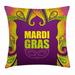 Mardi Gras Throw Pillow Cushion Cover Dotwork Style Carnival Mask Colorful Lace Inspired Design Element Decorative Square Accent Pillow Case 16 X 16 Inches Purple Lime Green Yellow by Ambesonne