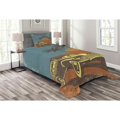 Brown Black Ambesonne Cars Duvet Cover Set Queen Size Traditional Old Car Race Theme Nostalgic American Car with Flags Rusty Look Decorative 3 Piece Bedding Set with 2 Pillow Shams 
