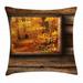 Fall Decorations Throw Pillow Cushion Cover Fall Foliage View from Square Shaped Wooden Window inside Cottage Photo Decorative Square Accent Pillow Case 16 X 16 Inches Orange Brown by Ambesonne