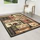 HR-Cabin Collection 906-Nature and Animals Area Rug 7.5 by 10.5Contemporary Geometric Design Fish/Moose/Bear/Lodge-Southwestern Design-Ivory/Red/Green and Multi