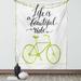 Inspirational Tapestry Wall Hanging Life is A Beautiful Bike Ride Quote Print with Pastel Color Unique Bike Graphic Work Bedroom Living Room Dorm Decor 40W X 60L Inches Green Black by Ambesonne