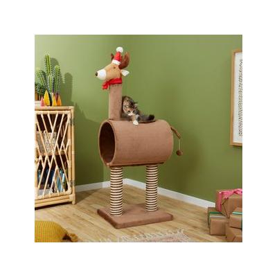 Frisco Holiday 52.3-in Reindeer Cat Scratching Post & Tunnel