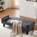 Latitude Run® Deepi Twin 71.65" Wide Linen Tufted Back Convertible Sofa Wood/Solid Wood/Linen in Gray/Black | 30 H x 73.22 W x 31.1 D in | Wayfair