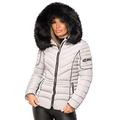 Womens Ladies Quilted Puffer Bubble Padded Chunky Faux Fur Hooded Belted Warm Winter Thick Heavy Parka Down Bomber Jacket Coat Grey UK Size M/10