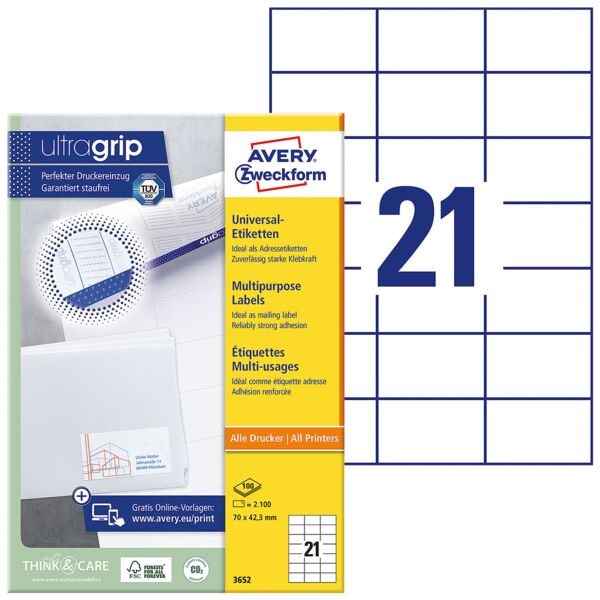 Avery Zweckform 20% AKTION: 2100er-Pack Universal Klebeetiketten »3652« weiß Image