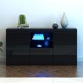 Panana Modern Hight Gloss Front Livingroom Cabinet with 3 Door, RBG LED Cupboard Sideboard Display Storage TV Unit Stand (Black)