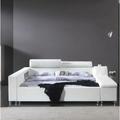 Orren Ellis Waylen Low Profile Platform Bed Upholstered/Faux leather/Metal in White/Black | 35 H x 96 W x 100.4 D in | Wayfair