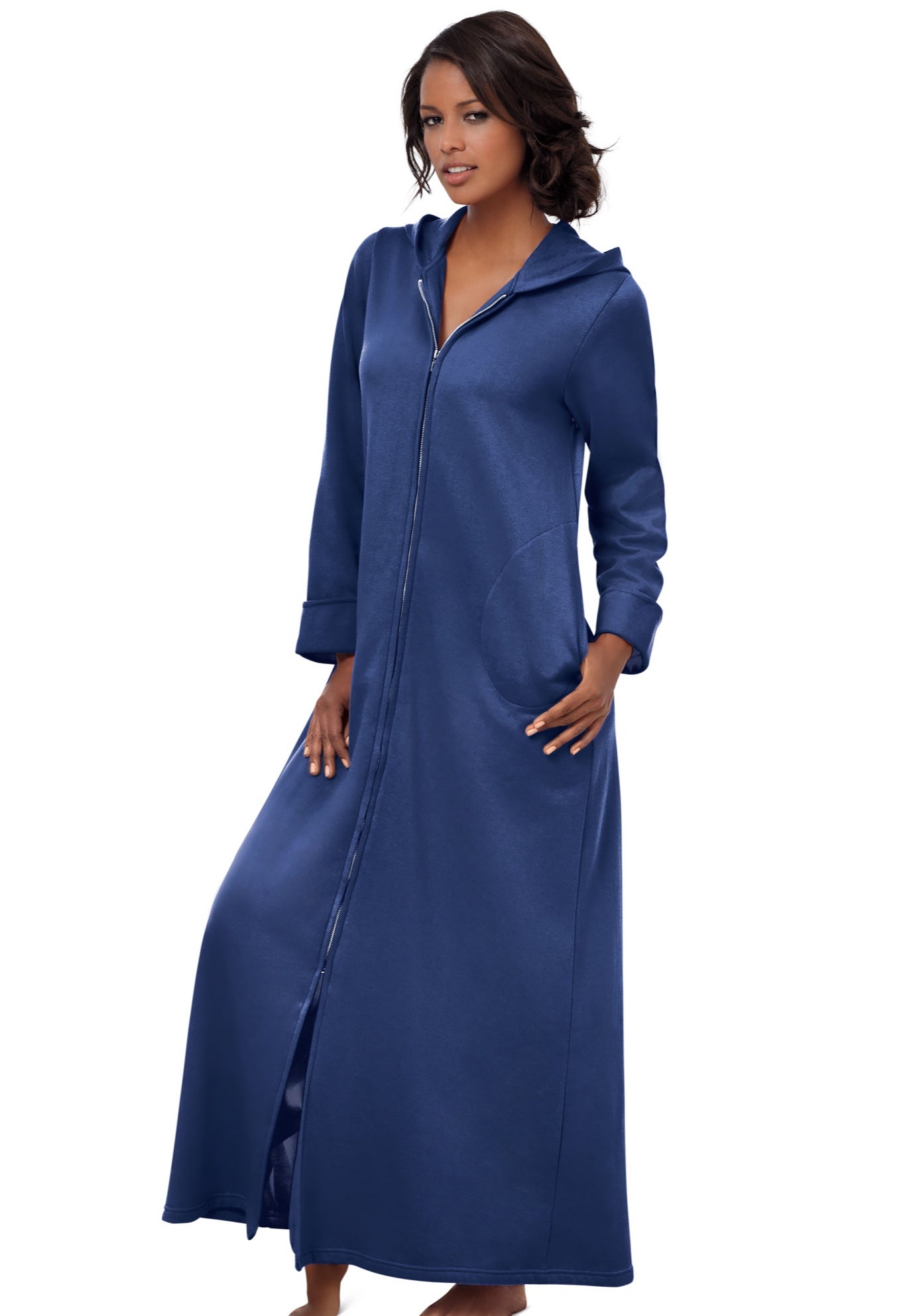 Plus Size Women's Long Hooded Fleece Sweatshirt Robe by Dreams & Co. in Evening Blue (Size 2X)