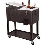 Rebuyhome 80 Qt. Patio Rolling Cooler, Rattan in Brown | 34.25 H x 15.16 W x 34.25 D in | Wayfair 649234834137