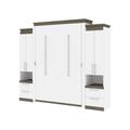 Orion 104W Queen Murphy Bed and 2 Storage Cabinets with Pull-Out Shelves (105W) in white & walnut grey - Bestar 116889-000017