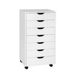 Costway 7-Drawer Chest Storage Dresser Floor Cabinet Organizer with Wheels-White