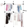 Telescopic Clothes Rack Adjustable Height 281-329 cm DIY Wardrobe Organizer Wall Shelves Clothing Chamber Wardrobe Dressing Rack Heavy Duty Steel Coat Hanging Rail with 2 Hooks, 3 Poles 4 Bars