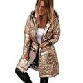 Women Winter Hood Down Coat,Ladies Thicken Puffer Slim Zipper Jacket Parka,Plus Size Long Quilted Padded Winter Jacket Coat Fur Trim Hood Windproof Trench Outwear (Gold, S)