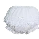 Baby Girls White Elastic Bloomer Diaper Cover with Embroidered Eyelet Edging