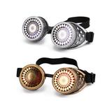 C.F.GOGGLE 2Packs Kaleidoscope Rave Goggles Steampunk Glasses with Rainbow Crystal Glass Lens Silver Brass