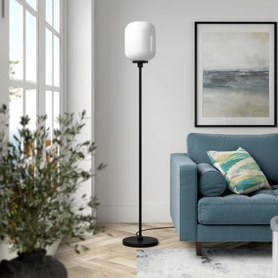 Agnolo Blackened Bronze Floor Lamp with White Milk Glass Shade - Hudson & Canal FL0505