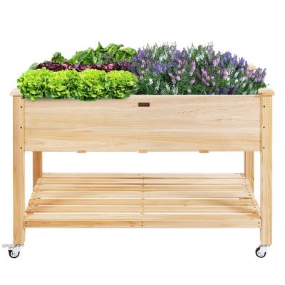 Costway Wood Elevated Planter Bed with Lockable Wh...