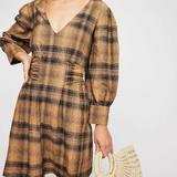 Free People Dresses | Free People English Rose Plaid Mini Dress | Color: Black/Gold | Size: 4