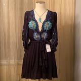 Free People Dresses | Free People Black Dress With Embroidered Detail. | Color: Blue | Size: 6