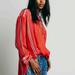 Free People Tops | Fp Checkered Pattern Lurex Metallic Threading Semi Sheer Jewel Tone Tunic Blouse | Color: Gold/Red | Size: Xs