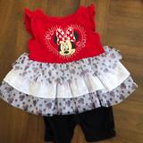 Disney Matching Sets | Disney Baby Minnie Ruffle Dress And Short Set | Color: Red | Size: 3-6mb